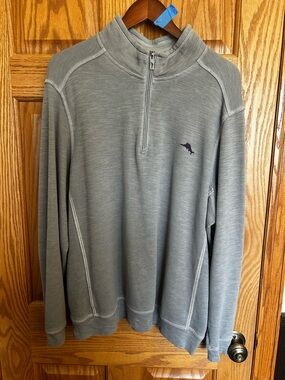 Tommy Bahama Men's Heather Gray Half-Zip Pullover with Purple Logo XL